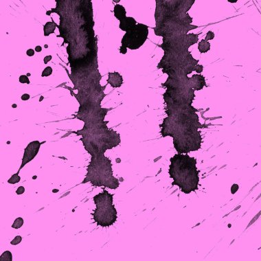 Soyut siyah boya doku pembe bir arka plan üzerinde splatters