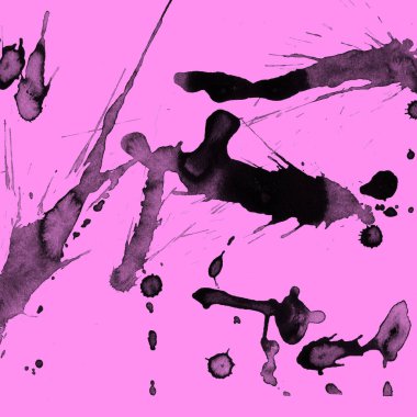 Soyut siyah boya doku pembe bir arka plan üzerinde splatters