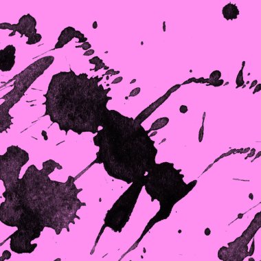 Soyut siyah boya doku pembe bir arka plan üzerinde splatters