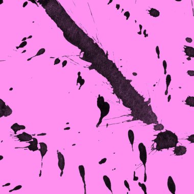 Soyut siyah boya doku pembe bir arka plan üzerinde splatters