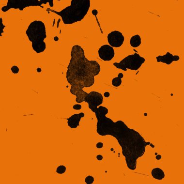 Soyut siyah boya doku turuncu zemin üzerine splatters