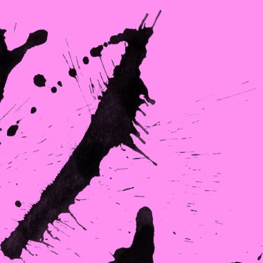 Soyut siyah boya doku pembe bir arka plan üzerinde splatters