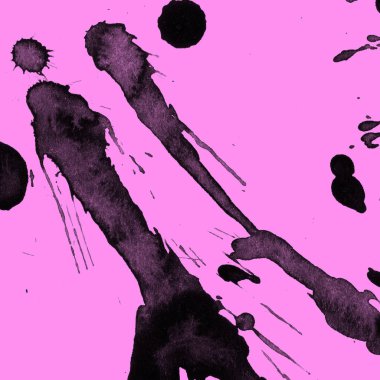 Soyut siyah boya doku pembe bir arka plan üzerinde splatters