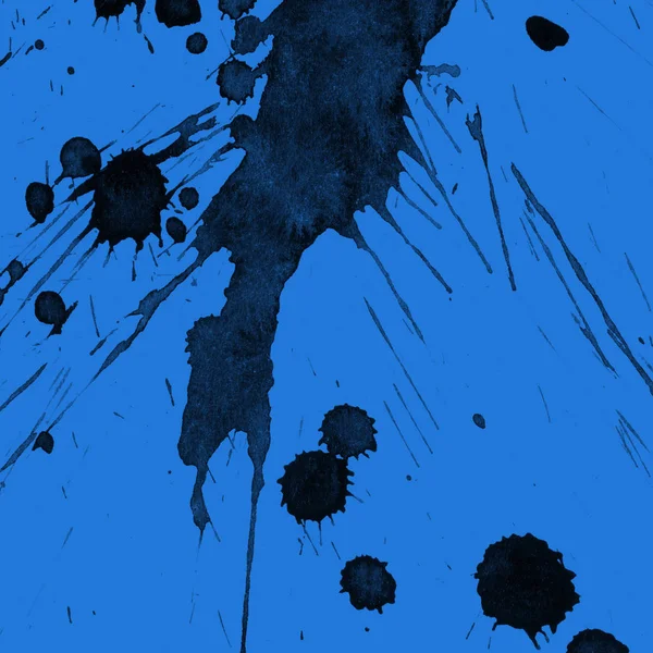 Absztrakt Fekete Festék Splatters Kék Háttér Textúra — Stock Fotó