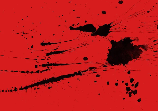 abstract black paint splatters texture on red background