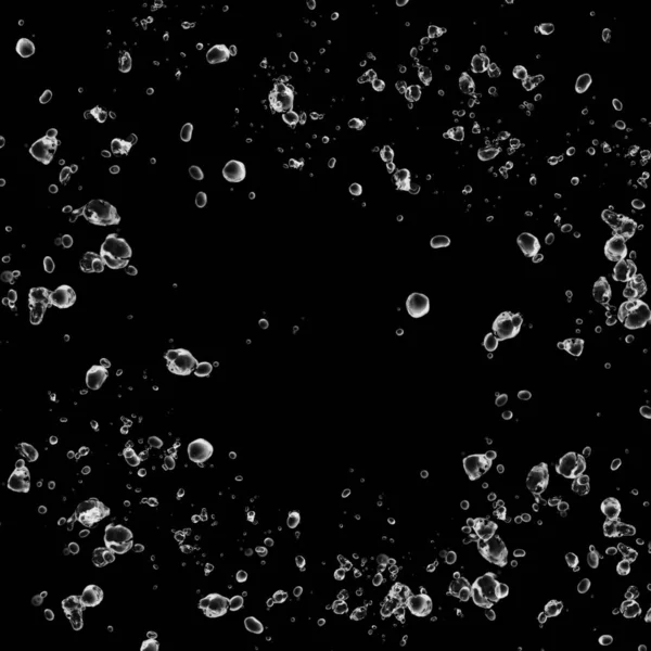 Изолированные Белые Пузыри Воды Черном Фоне Капли Дождевой Воды Подводный — стоковое фото