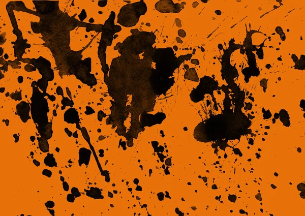 Absztrakt Fekete Festék Splatters Textúra Orangebackground — Stock Fotó