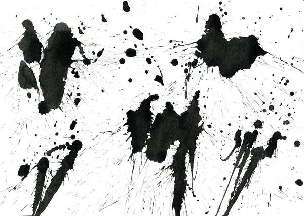 abstract black paint splatters texture on white background
