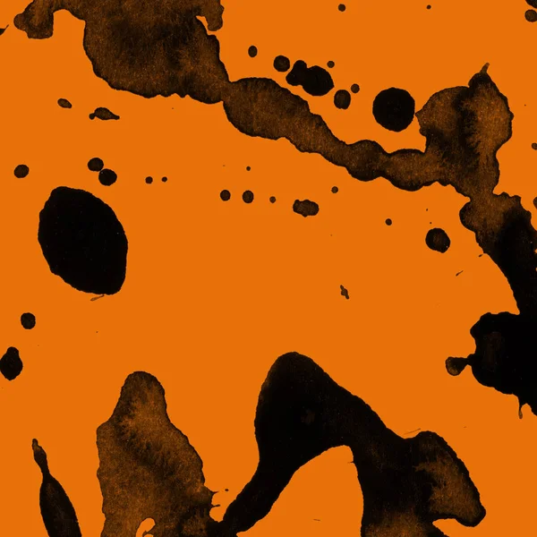 Soyut siyah boya doku turuncu zemin üzerine splatters