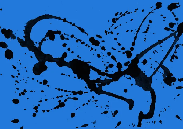 Abstrakcja Czarny Farba Splatters Tekstury Niebieskim Tle — Zdjęcie stockowe