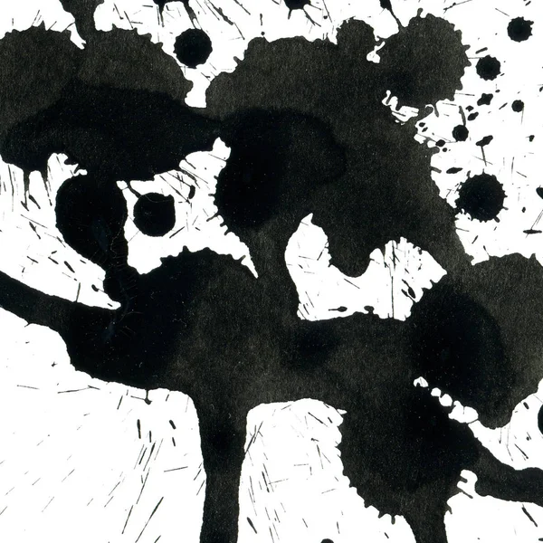Pintura Negra Abstracta Salpica Textura Sobre Fondo Blanco — Foto de Stock