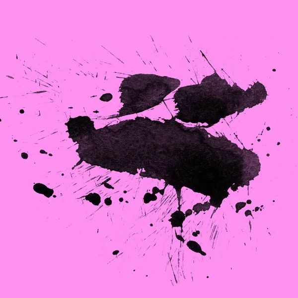 Abstrakt Svart Färg Splatters Textur Rosa Bakgrund — Stockfoto