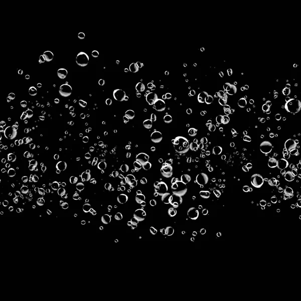 Geïsoleerd Wildwater Bubbels Zwarte Achtergrond Regen Waterdruppels Onderwater Zuurstof — Stockfoto