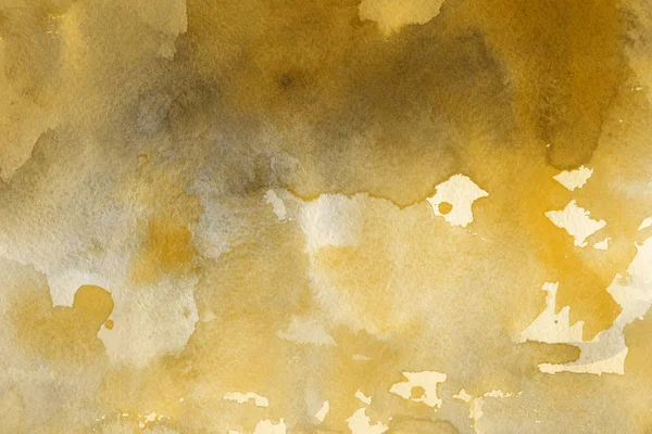 Pintura Aquarela Dourada Sobre Papel Fundo Abstrato — Fotografia de Stock