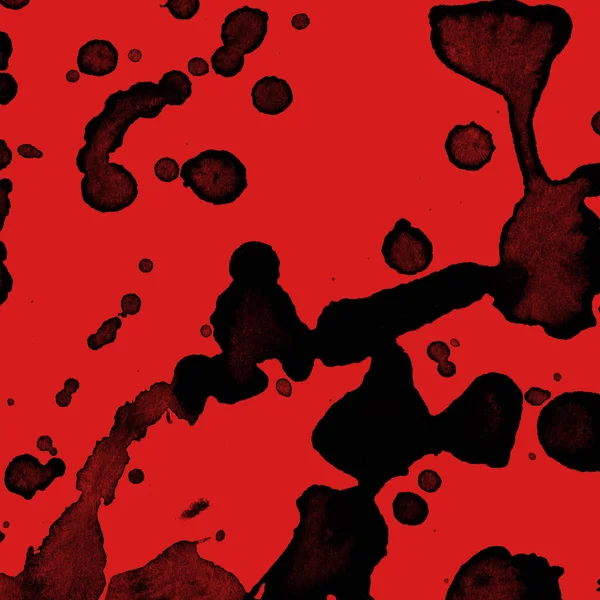 Pintura Preta Abstrata Espirra Textura Fundo Vermelho — Fotografia de Stock