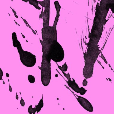 Soyut siyah boya doku pembe bir arka plan üzerinde splatters