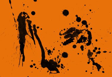 Soyut siyah boya doku turuncu zemin üzerine splatters