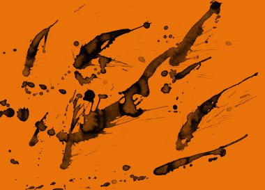 Soyut siyah boya doku turuncu zemin üzerine splatters