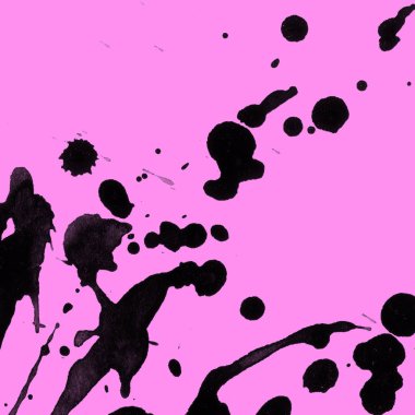 Soyut siyah boya doku pembe bir arka plan üzerinde splatters