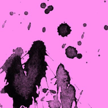 Soyut siyah boya doku pembe bir arka plan üzerinde splatters