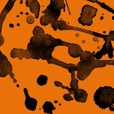 Soyut siyah boya doku turuncu zemin üzerine splatters