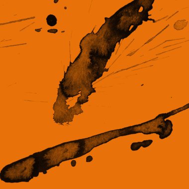 Soyut siyah boya doku turuncu zemin üzerine splatters