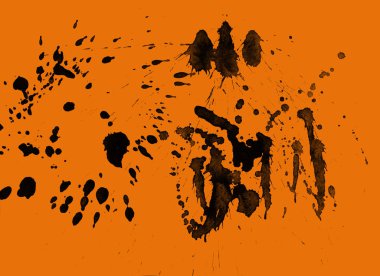 Soyut siyah boya doku turuncu zemin üzerine splatters