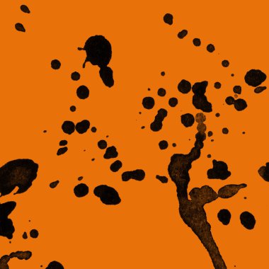 Soyut siyah boya doku turuncu zemin üzerine splatters