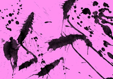 Soyut siyah boya doku pembe bir arka plan üzerinde splatters