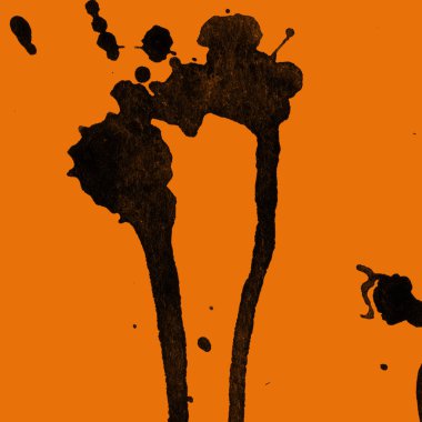 Soyut siyah boya doku turuncu zemin üzerine splatters