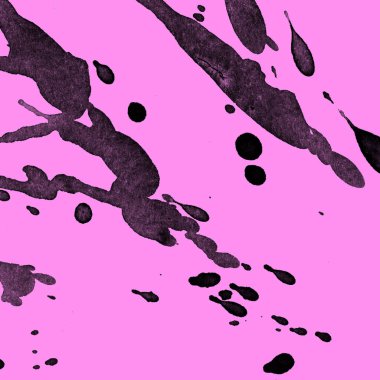 Soyut siyah boya doku pembe bir arka plan üzerinde splatters