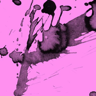 Soyut siyah boya doku pembe bir arka plan üzerinde splatters