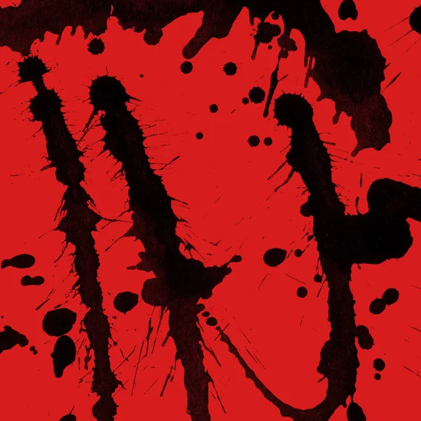 abstract black paint splatters texture on red background