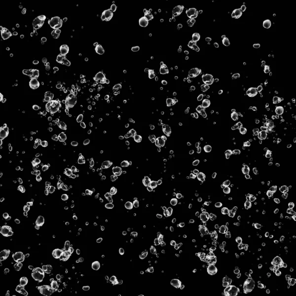 Siyah arka plan üzerine beyaz su kabarcıkları izole. Su damla yağmur. Sualtı oksijen.