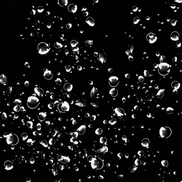 Isolated White Water Bubbles Black Background Rain Water Drops Underwater — Stock Photo, Image