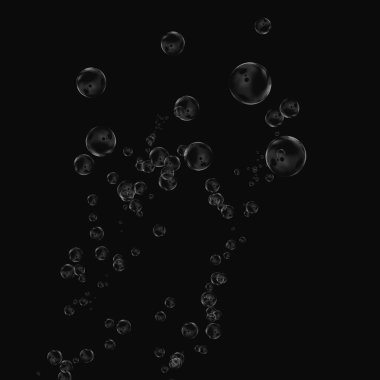 Siyah arka plan üzerine beyaz izole kabarcık. Su damla yağmur. Sualtı oksijen.