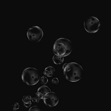 Siyah arka plan üzerine beyaz izole kabarcık. Su damla yağmur. Sualtı oksijen.