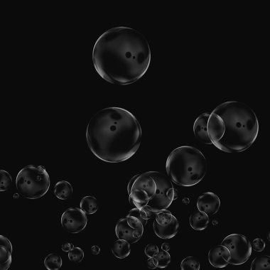 Siyah arka plan üzerine beyaz izole kabarcık. Su damla yağmur. Sualtı oksijen.