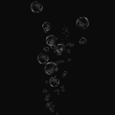 Siyah arka plan üzerine beyaz izole kabarcık. Su damla yağmur. Sualtı oksijen.