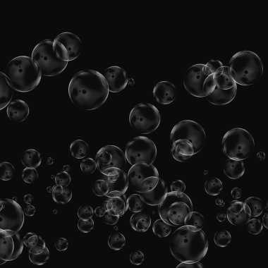 Siyah arka plan üzerine beyaz izole kabarcık. Su damla yağmur. Sualtı oksijen.