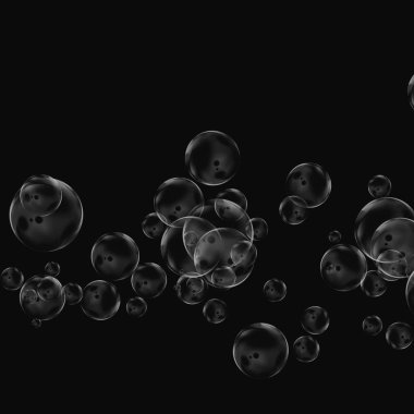 Siyah arka plan üzerine beyaz izole kabarcık. Su damla yağmur. Sualtı oksijen.