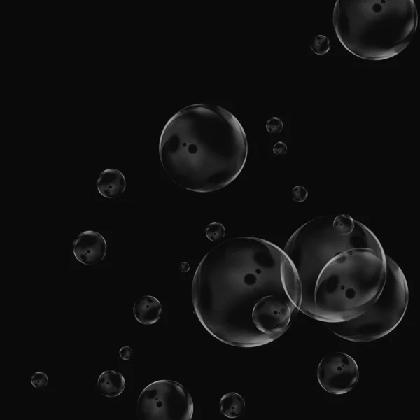 Isolated White Bubbles Black Background Rain Water Drops Underwater Oxygen — Stock Photo, Image