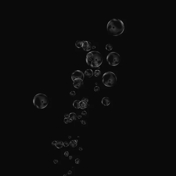 Isolated White Bubbles Black Background Rain Water Drops Underwater Oxygen — Stock Photo, Image