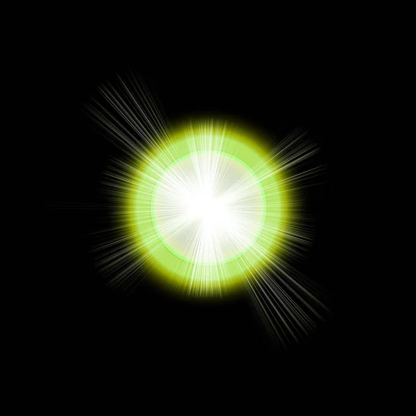 realistic lens flare visual effect on black night background. Space star.