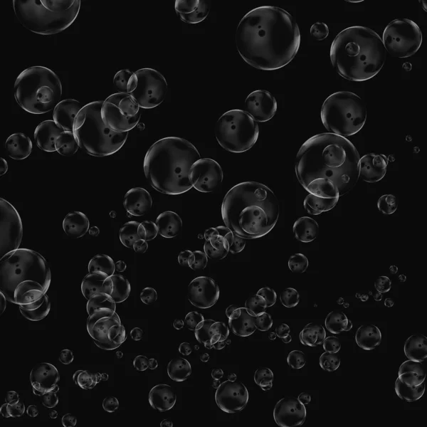 Isolated White Bubbles Black Background Rain Water Drops Underwater Oxygen — Stock Photo, Image