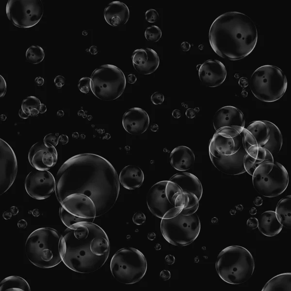 Isolated White Bubbles Black Background Rain Water Drops Underwater Oxygen — Stock Photo, Image