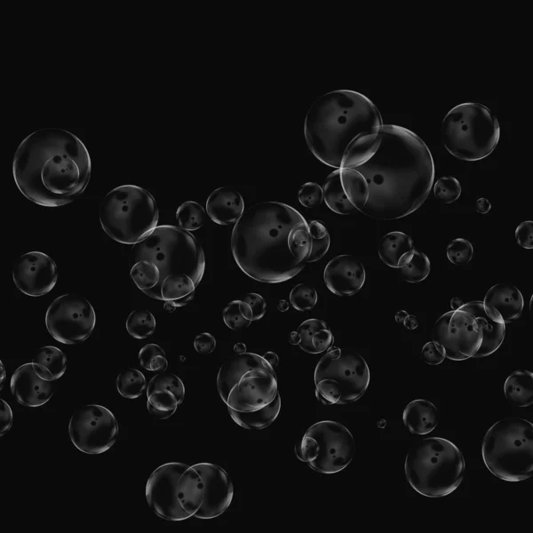 Isolated White Bubbles Black Background Rain Water Drops Underwater Oxygen — Stock Photo, Image