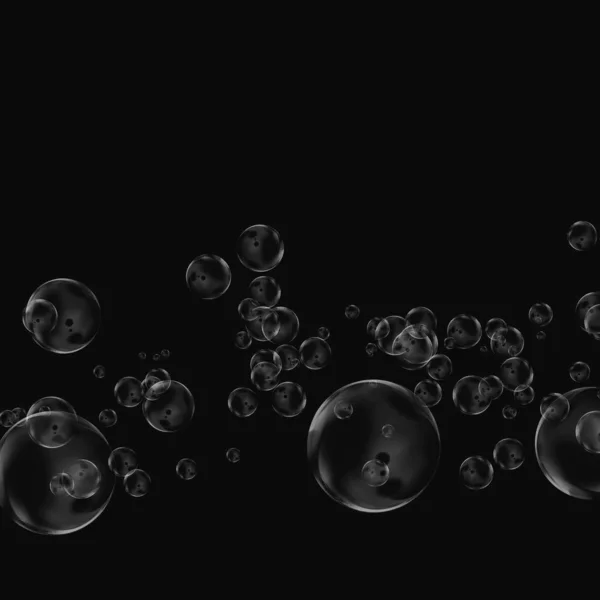 Isolated White Bubbles Black Background Rain Water Drops Underwater Oxygen — Stock Photo, Image