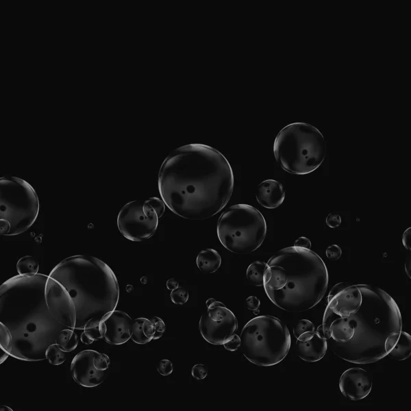黑色背景上的独立白色气泡 水下氧气 — 图库照片