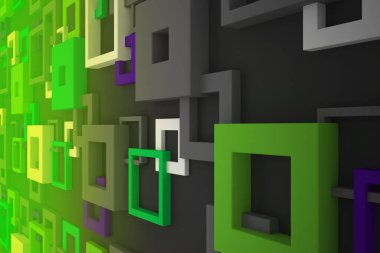 Yüksek teknoloji siyamatik soyut arka plan. Soyut arkaplan. Renkli duvar dokusu. Üç boyutlu canlandırma çizimi.